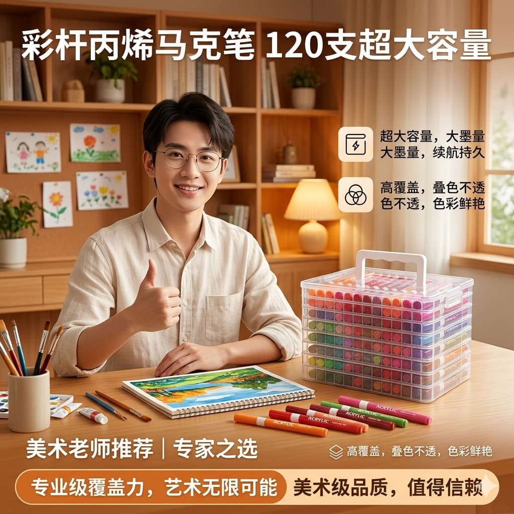 Soft-head acrylic marker pen for students in art classroom, 84 colors and 60 colors for art students, opaque and stackable colors for students