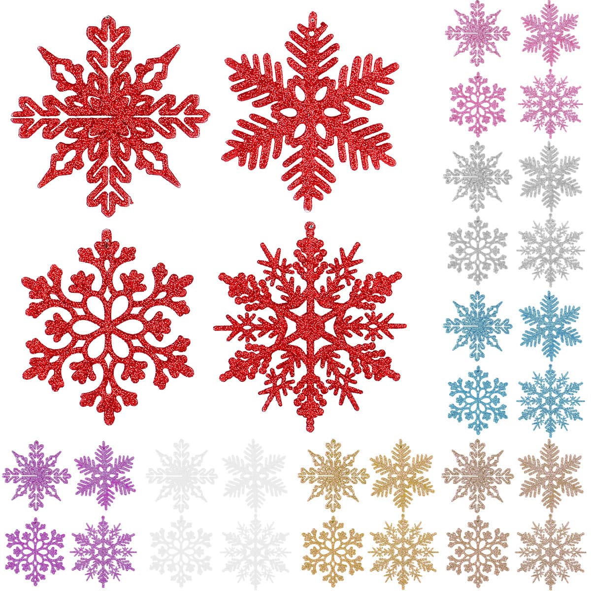 10cm Christmas snowflake decorations, plastic powder snowflakes, Christmas tree ornaments, hollowed-out snowflake pendants