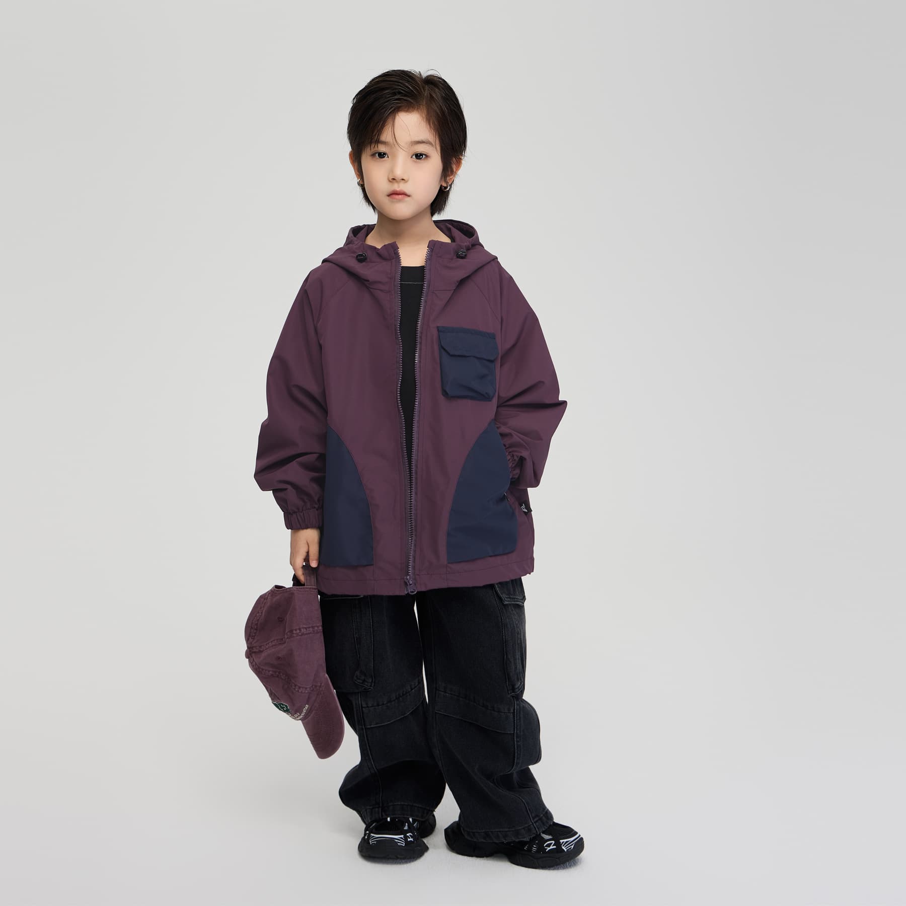 2025 Autumn New Children's Jacket for Boys and Girls, Youthful Contrast Color Hooded Coat, Workwear Style