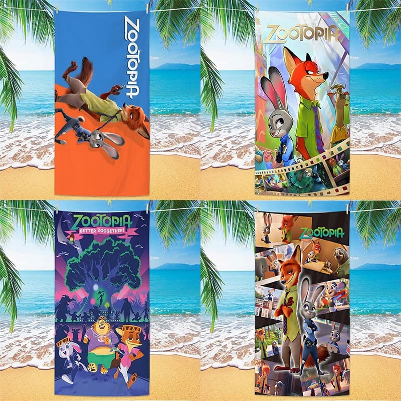 Cross-border Microfiber Zootopia Beach Towel, Quick-dry Digital Print Beach Bath Towel, Double-sided Fleece Beach Towel