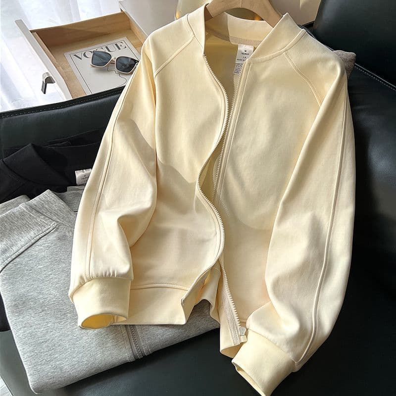 Women's Hoodie Thin Style for Spring and Autumn Thick Loose Fit Stand Collar Zipper Casual Sports Cardigan Outerwear
