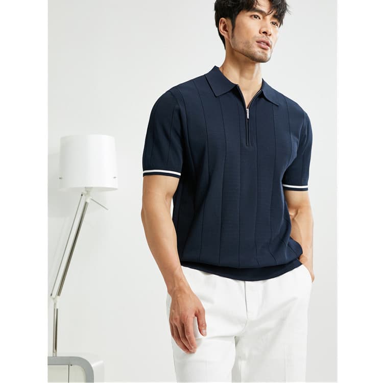 2025 Summer Men's Knitted Short-Sleeve Shirt Slim Fit British Style Solid Color Ice Silk New Turn-down Collar Half-Sleeve Tee Undershirt