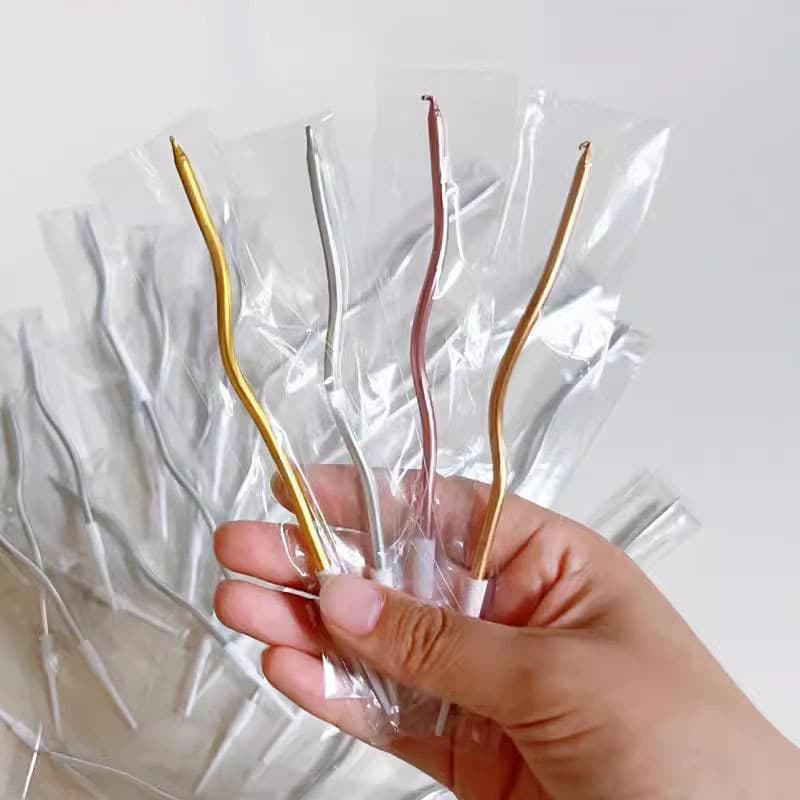Trendy Gold Curve Birthday Candles Silver Wavy Cake Decor Baking Supplies Wedding Anniversary