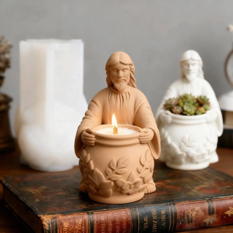 European Style Elderly Aromatherapy Candle Cup Silicone Mold DIY Religious Series Plaster Candle Cup Flower Pot Storage Mold