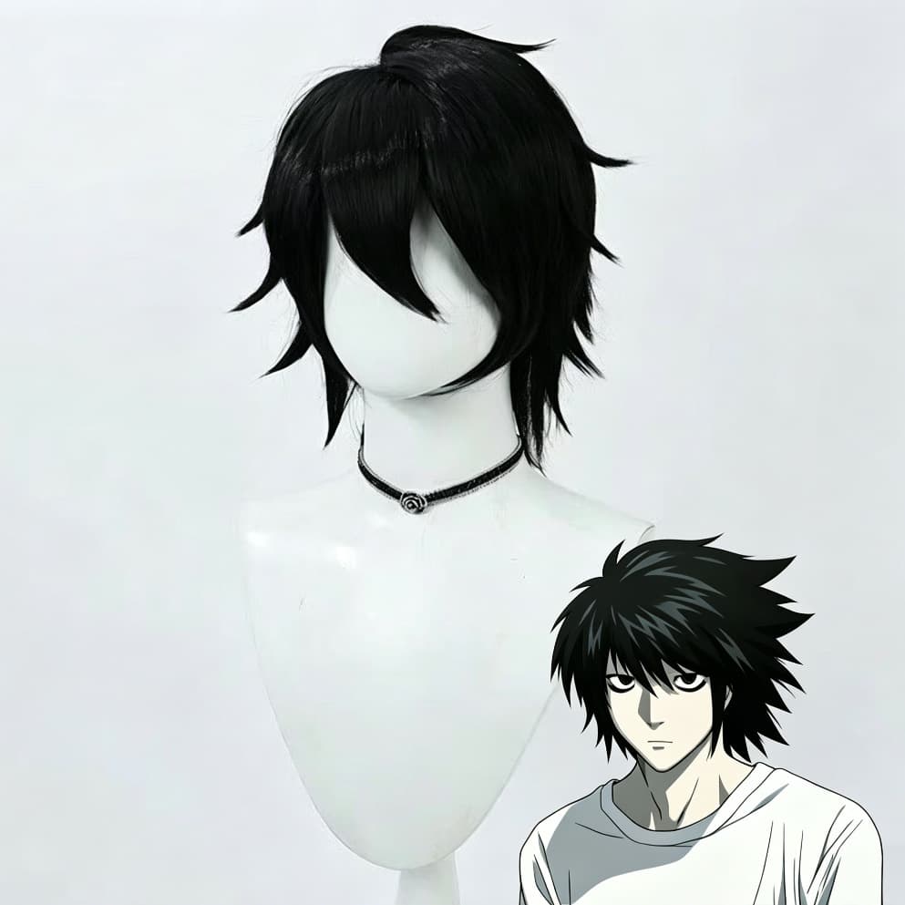 Meng Qian Death Note L. Lawliet Cosplay Wig Black with Upturned Ends Realistic Scalp