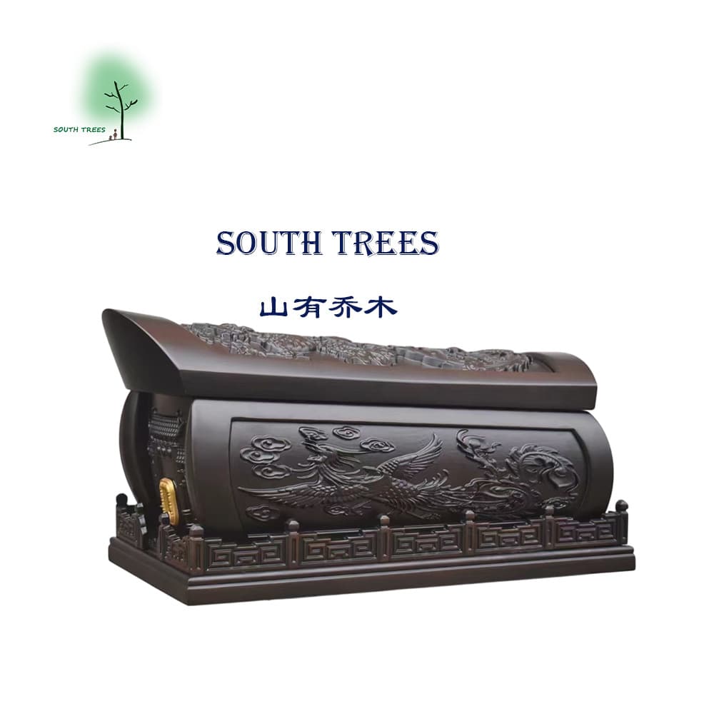 Solid ebony coffin with mortise and tenon structure, commemorative longevity box, moisture-proof urn, dragon and phoenix carving, funeral coffin.