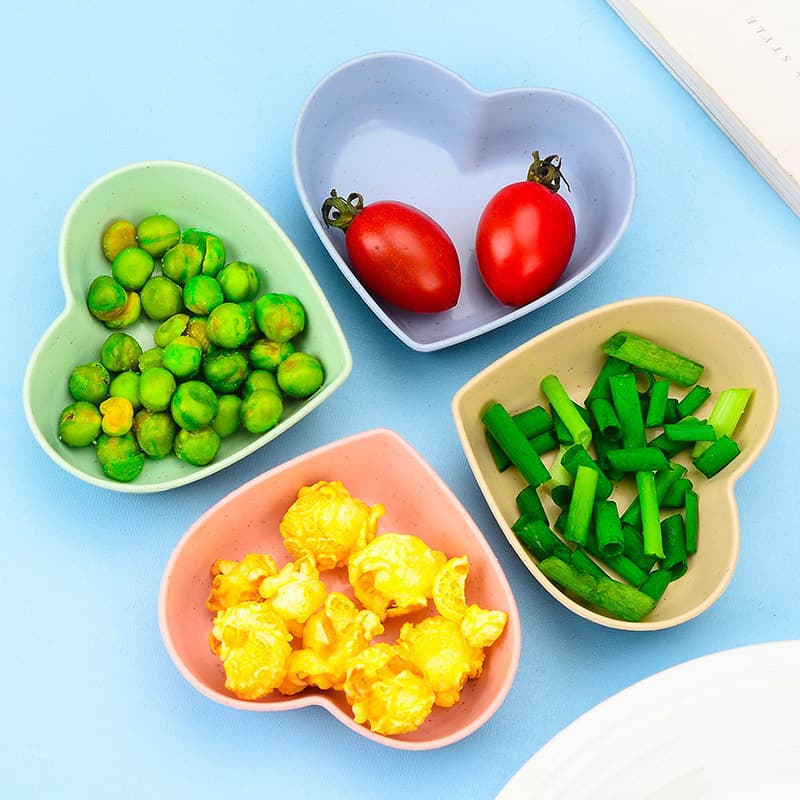 Wheat Straw Heart-Shaped Dish for Home Kitchen, Seasoning Dish, Vinegar Dish, Soy Sauce Dish, Dipping Dish, Oil Dish, Gift with Logo