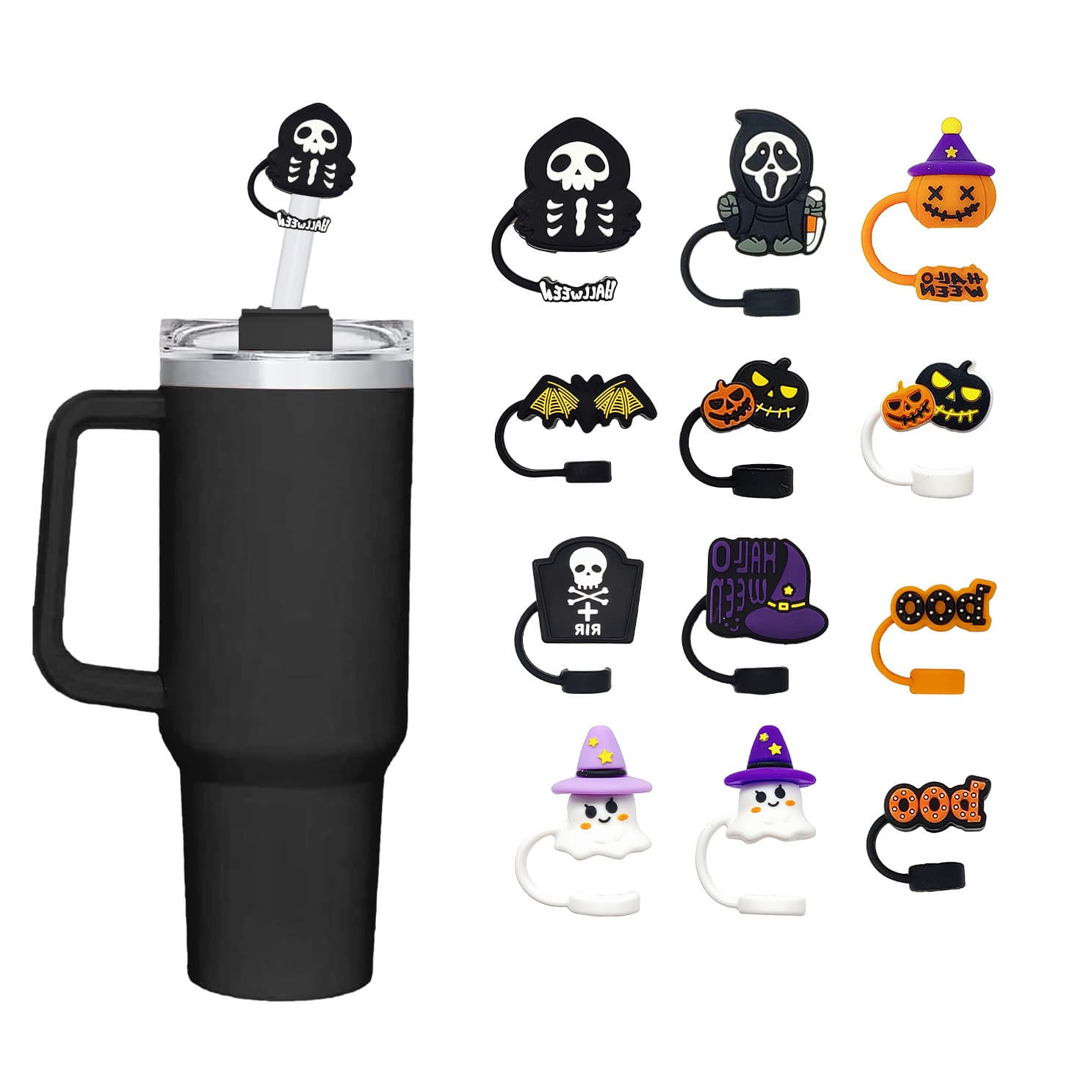 Small Order Custom Halloween Straw Cap 10mm Skull Head Stanley Cup Straw Dust Plug Amazon Hot