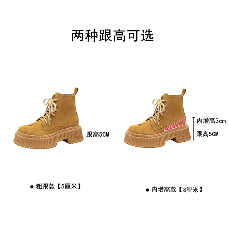 2025 Same Style Boots Summer Cow Leather Thick Sole Yellow Boots Martin Boots Short Ankle Women's Short Boots Lace-up Small Yellow New