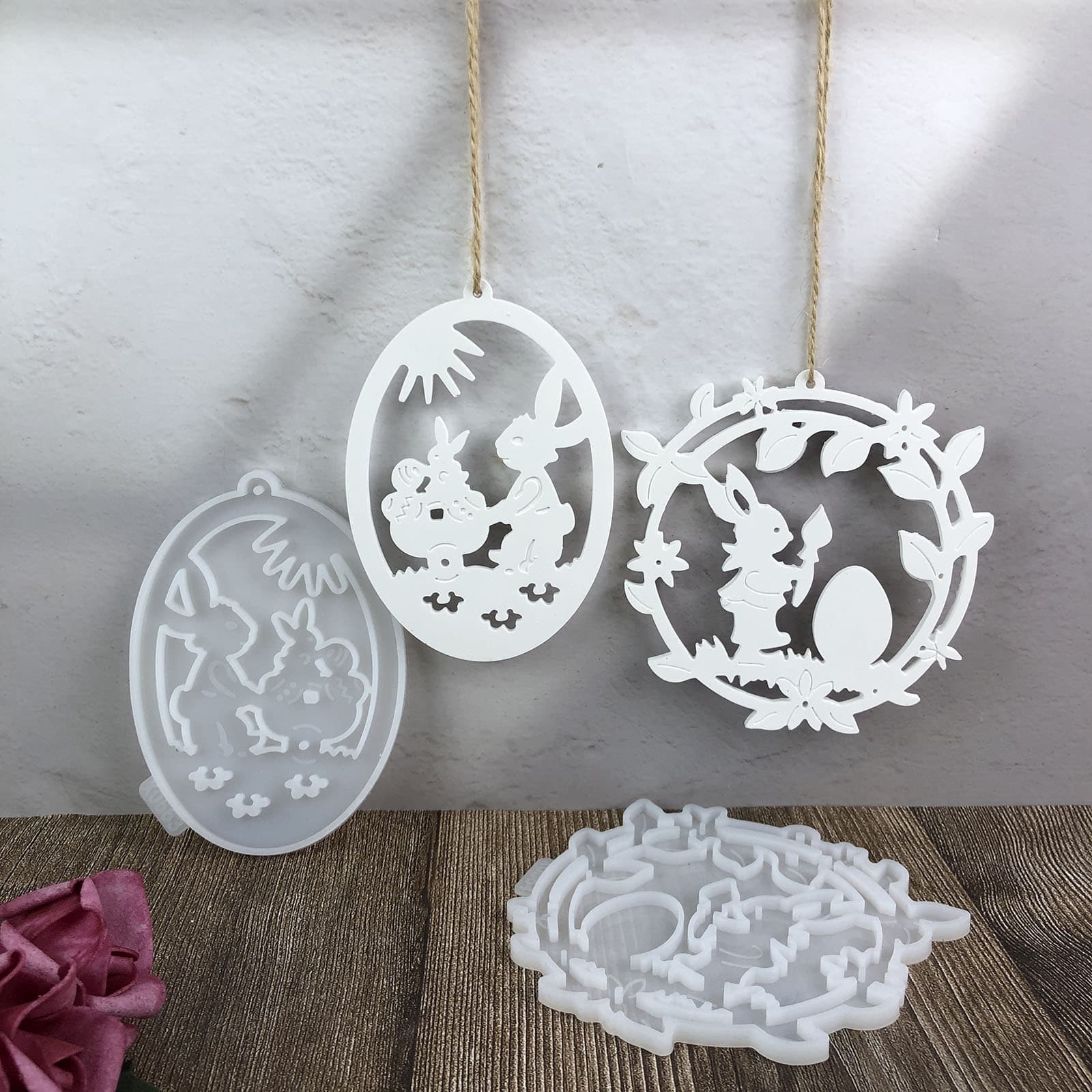 X0663+X0664 Easter Combination Hanging Ornament Decorative Cement Plaster Mold DIY Silicone Mold