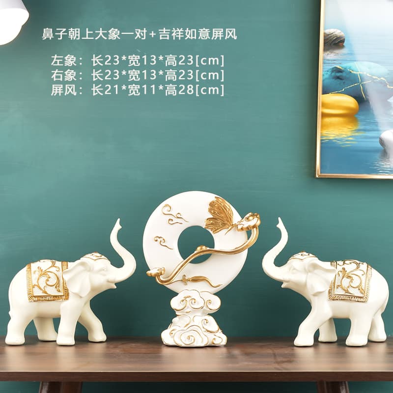Office Desk Fortune Elephant Ornament Craft New Chinese Style Home Living Room TV Cabinet Wine Cabinet Pair Decoration
