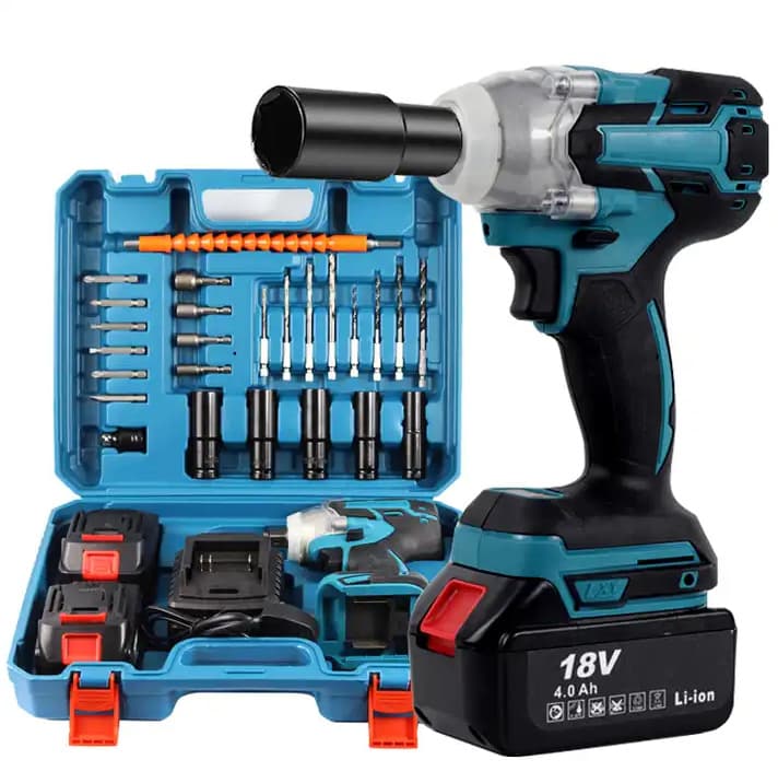 Makita Blue High Power Brushless Electric Wrench, Rechargeable Scaffolding Woodworking Electric Screwdriver Impact Wrench