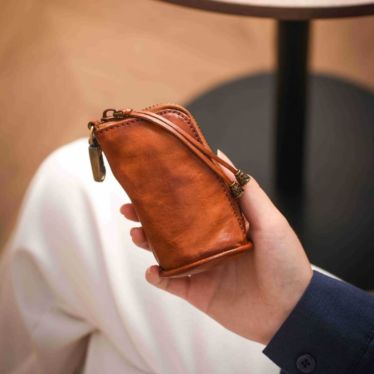 New trendy genuine leather top layer vegetable tanned cowhide key bag men's car key bag women's lock bag genuine leather coin purse card bag