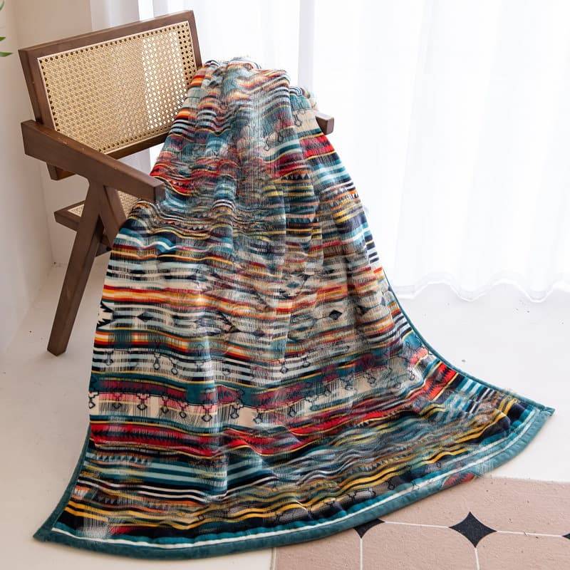 American Style Lamb Velvet Blanket Sofa Nap Blanket Modern Simple Geometric Pattern All Season Polyester Fiber Blanket