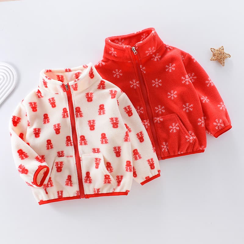 Children's Spring and Autumn Jacket Girls' Fleece Warm Top Stylish Korean Version Lined Top Baby Outdoor Fall and Winter Clothing