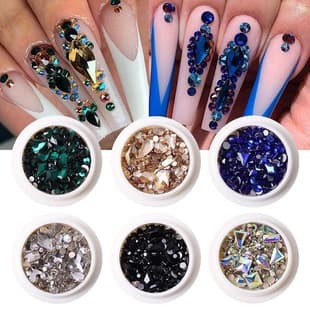 Cross-Border Rhinestone Round Box Nail Art Accessories Glass Round Rhinestone Flat Bottom Irregular Rhinestone Super Sparkle Nail Rhinestone Wearable Nail Accessories