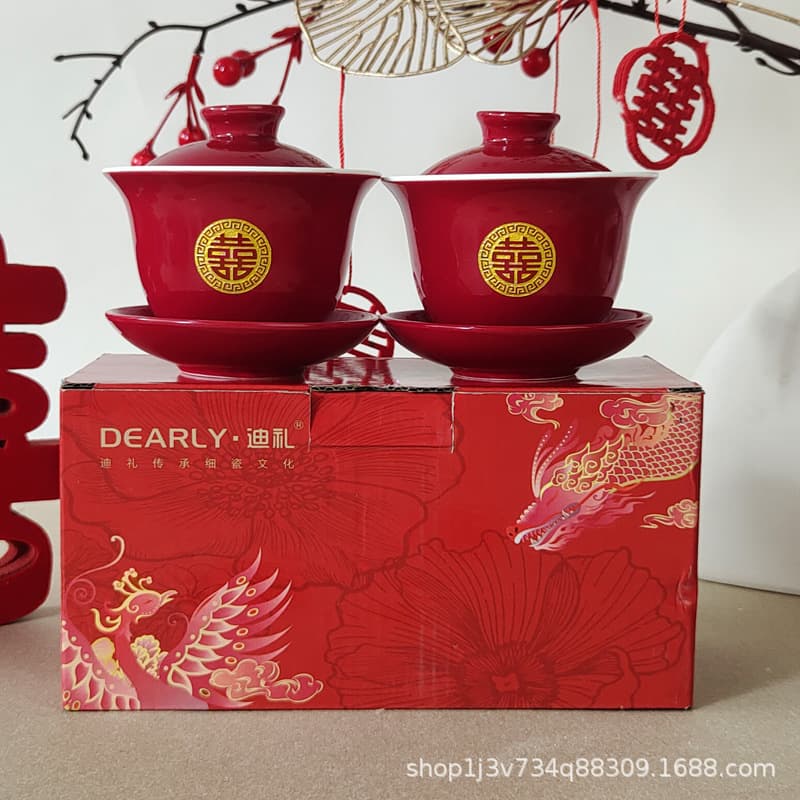 Laser-Engraved Couple Tea Cups, Wedding Ceremony Set with Lids, Spouse Matching Porcelain Set