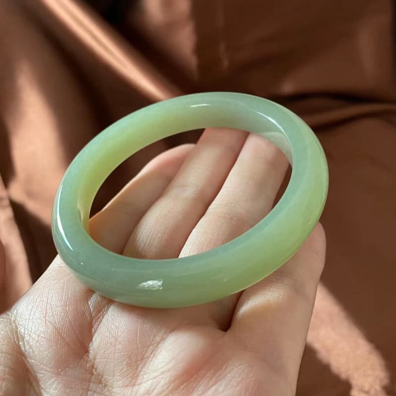 Qinghai material Hetian jade clear water color women's flat bracelet jade light blue women's sapphire bracelet jade gift