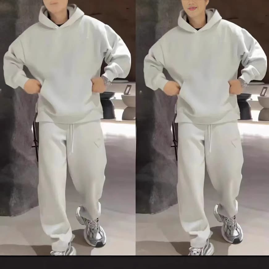 New Autumn Hooded Sweatshirt Triangle Logo Casual Set Men's Fashion Trendy Solid Color Simple Versatile Two-Piece Set