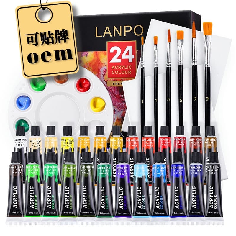 lanop Acrylic Paint 12 24 36 Colors 12ml Acrylic Painting Hand Painted DIY Waterproof Set Box Wholesale