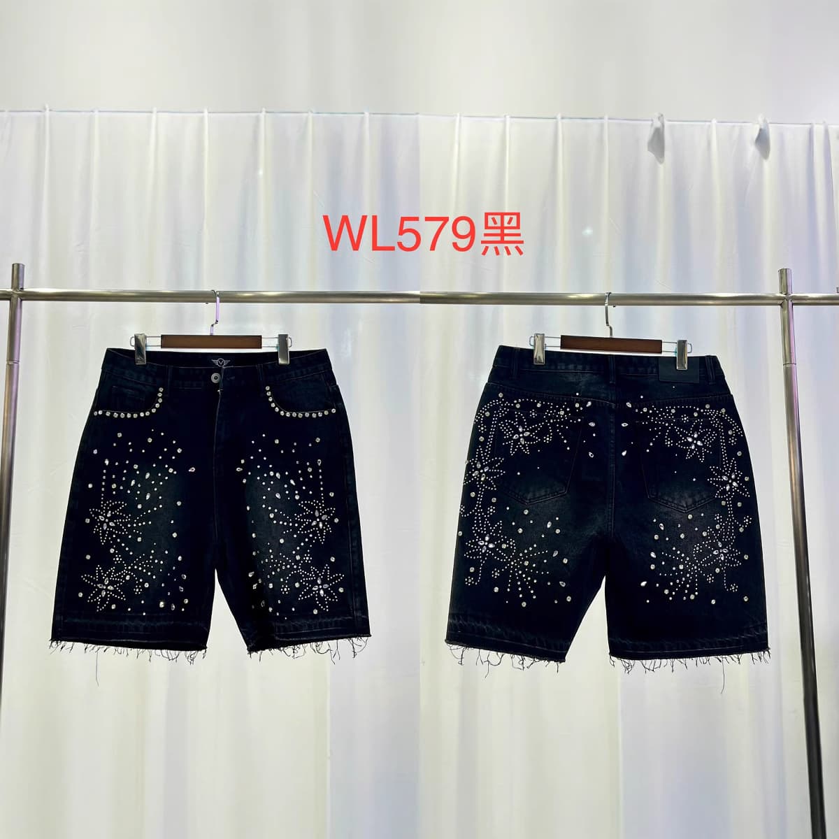 European and American retro beaded denim shorts, 2025 new summer style, high-end trendy denim shorts - WL579