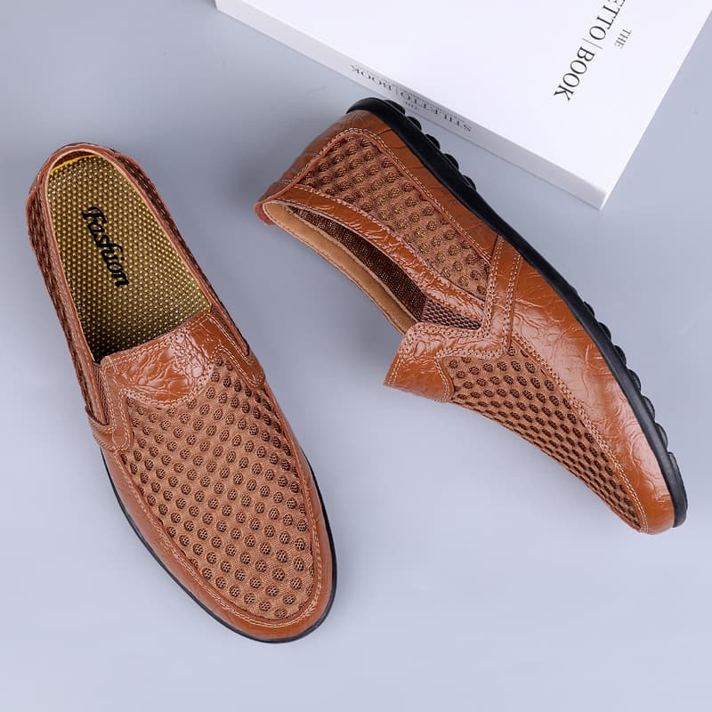 Men's Summer Hollow Out Casual Shoes Breathable Mesh Leather Upgraded Large Size Wholesale Fashionable Men's Footwear
