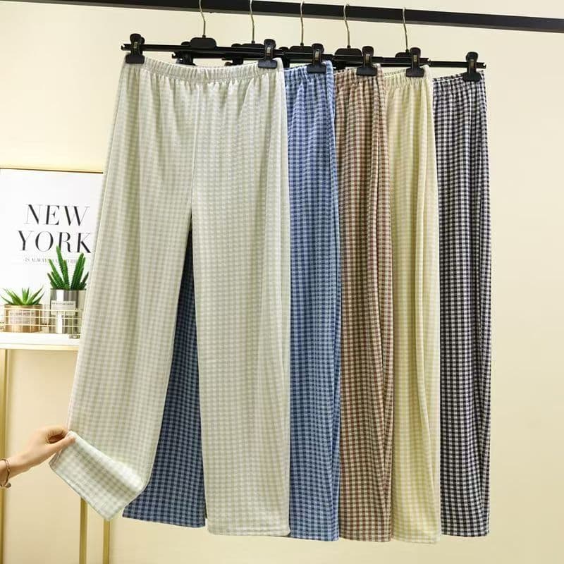 Cotton Autumn Winter Men's Plaid Plus Size Lounge Pants Loose Comfortable Sleep Pants Wide Leg Casual Pants