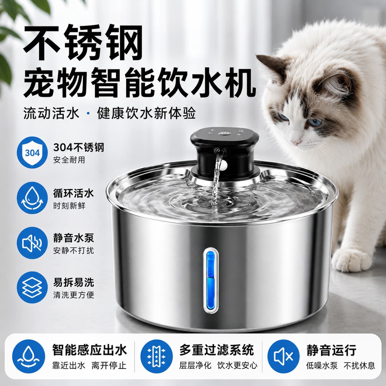 New Model Pet Water Bowl, Heated Cat Water Dispenser, Non-Electric, Circulating Water, Large Capacity, Automatic Pet Water Dispenser