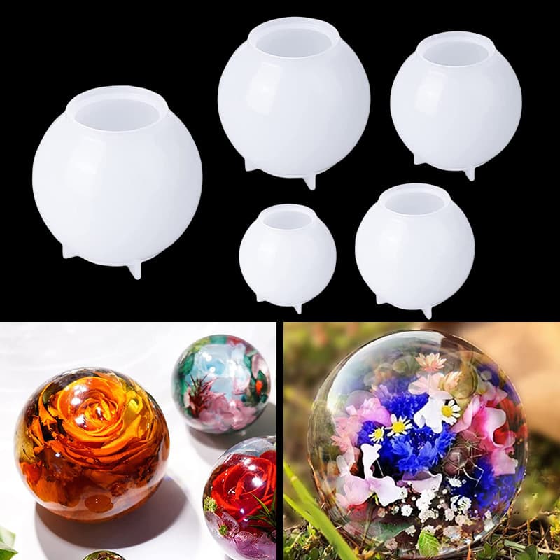 Crystal Epoxy DIY Dried Flower Ball Display Mold Integrated with Base Round Ball Jewelry Silicone Mold Factory Wholesale
