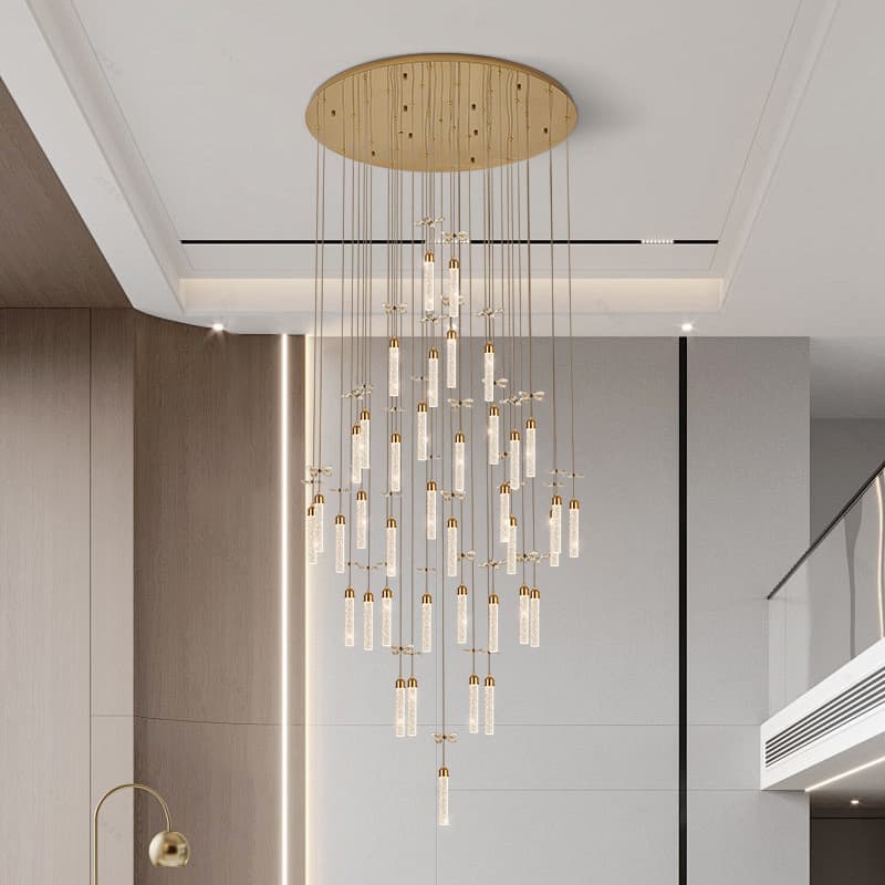 Villa living room staircase long chandelier light luxury K9 crystal duplex floor large chandelier post-modern simple rotating lamp