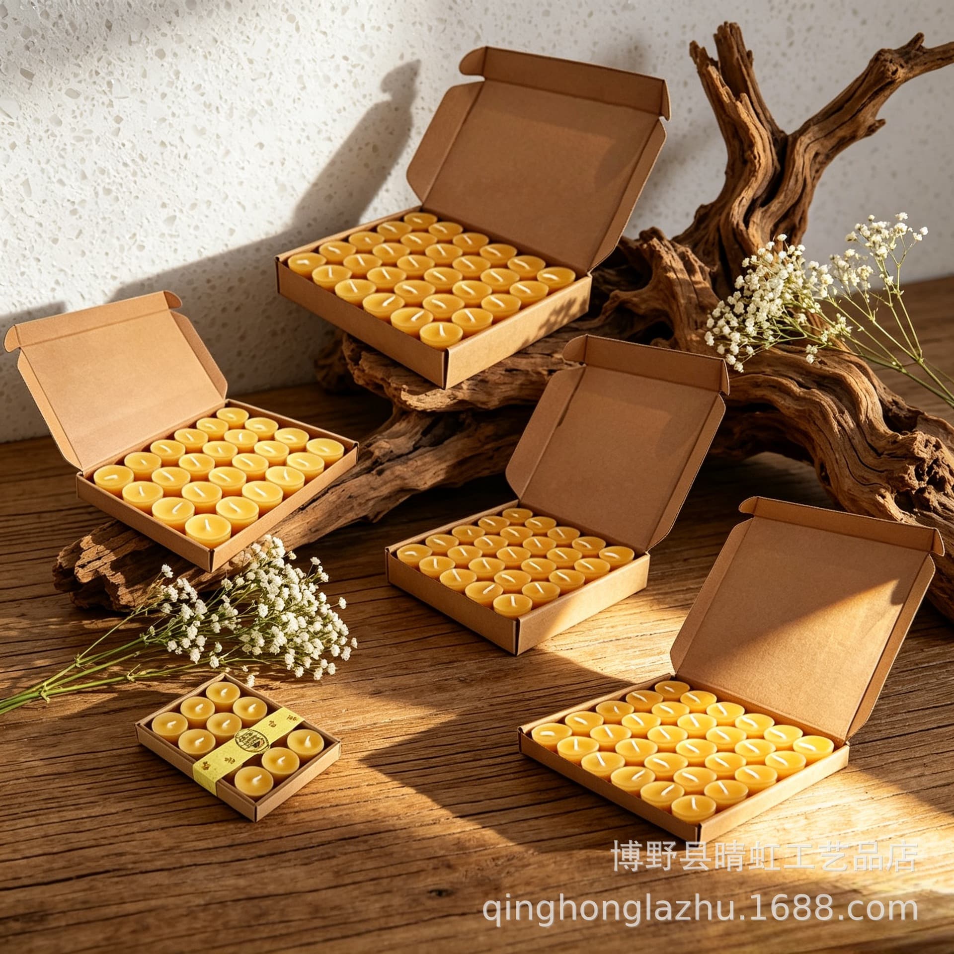 Cross-Border Factory Spot Natural Beeswax Candle Souvenir Smoke-Free 4-Hour Tealight Church Atmosphere Home Wholesale