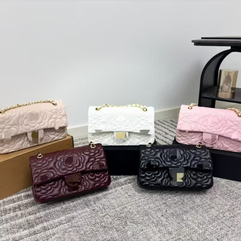 2025 Fashion Camellia Diamond Quilted Chain Bag Versatile Shoulder Bag Embroidered Bag Chanel Style Women's Bag New