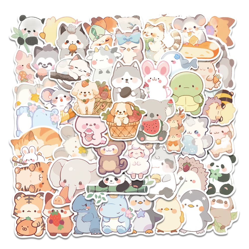 50 Ins Cute Animal Graffiti Stickers, Adorable Cartoon Waterproof Decor for Cups and Luggage, Wholesale