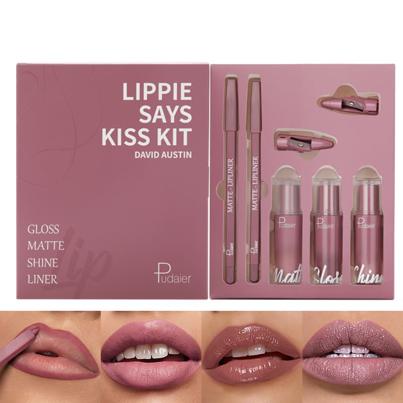 Cross-border wholesale Pudaier lip liner lip glaze lip set matte water pearlescent lipstick gift box five-piece set