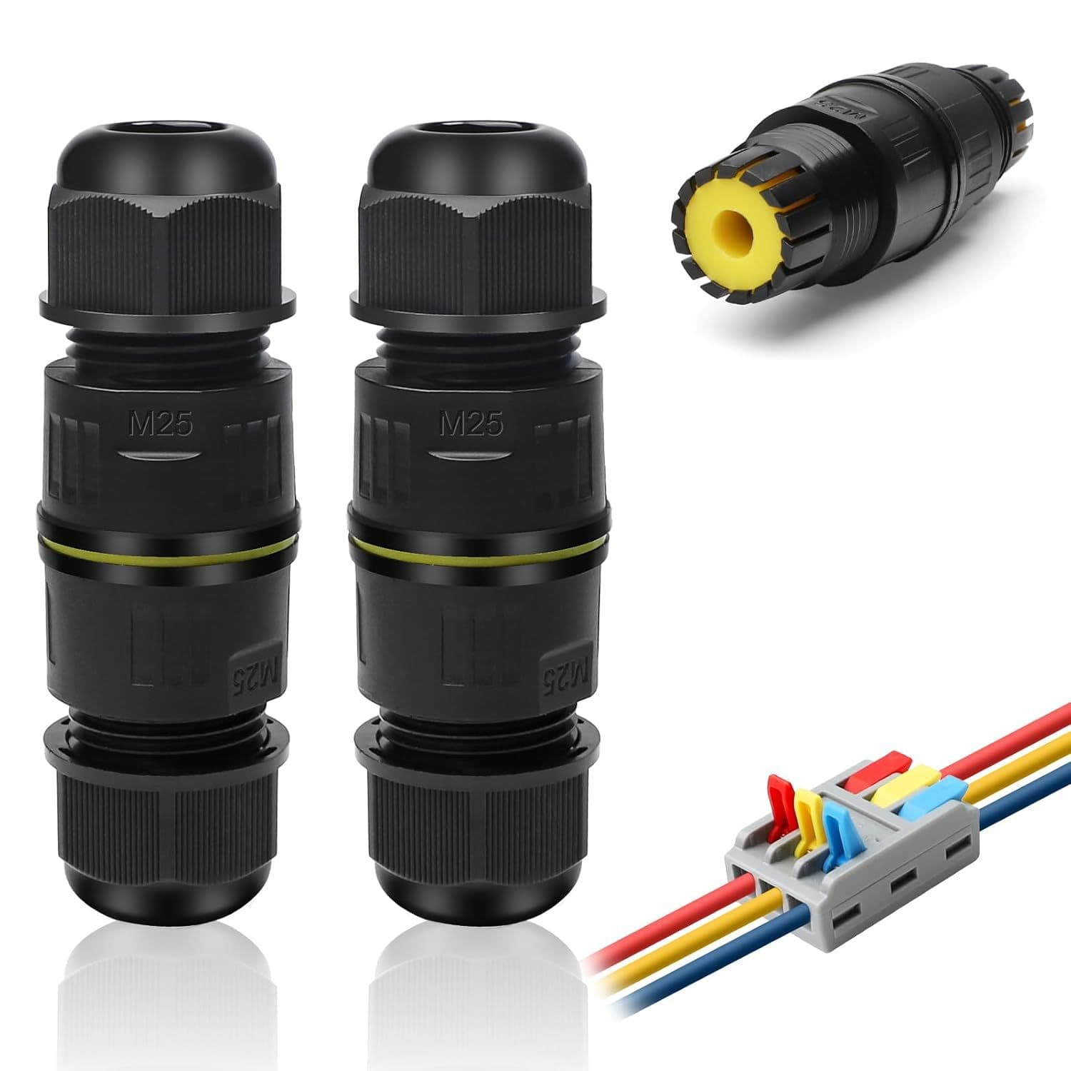 2 Pcs Waterproof Cable Connector 3-Pole Underground Cable Connector