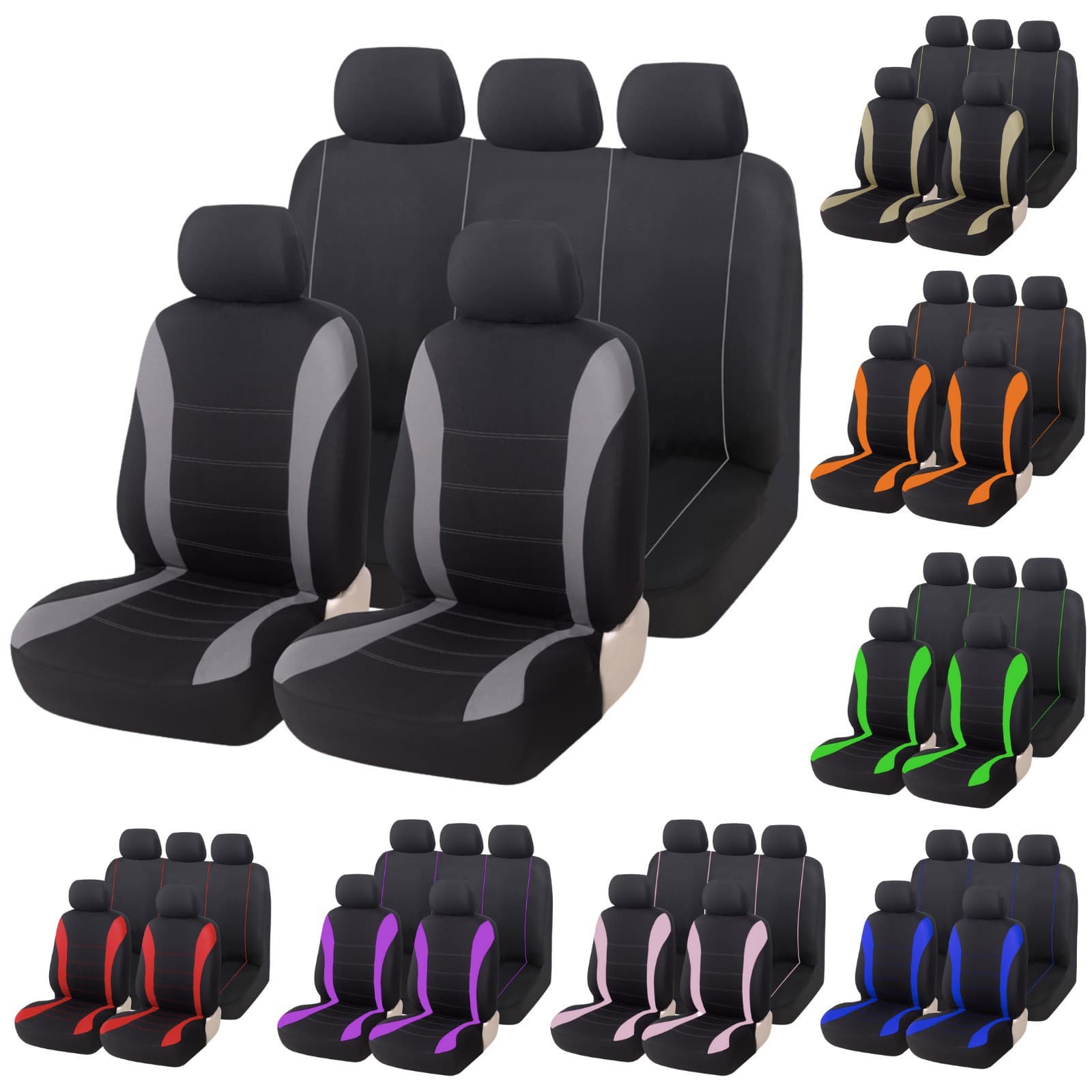 Cross-border Export Temu Black Waistline Style All-Season Universal 5-Seat Car Fabric Seat Cover 9-Piece Set