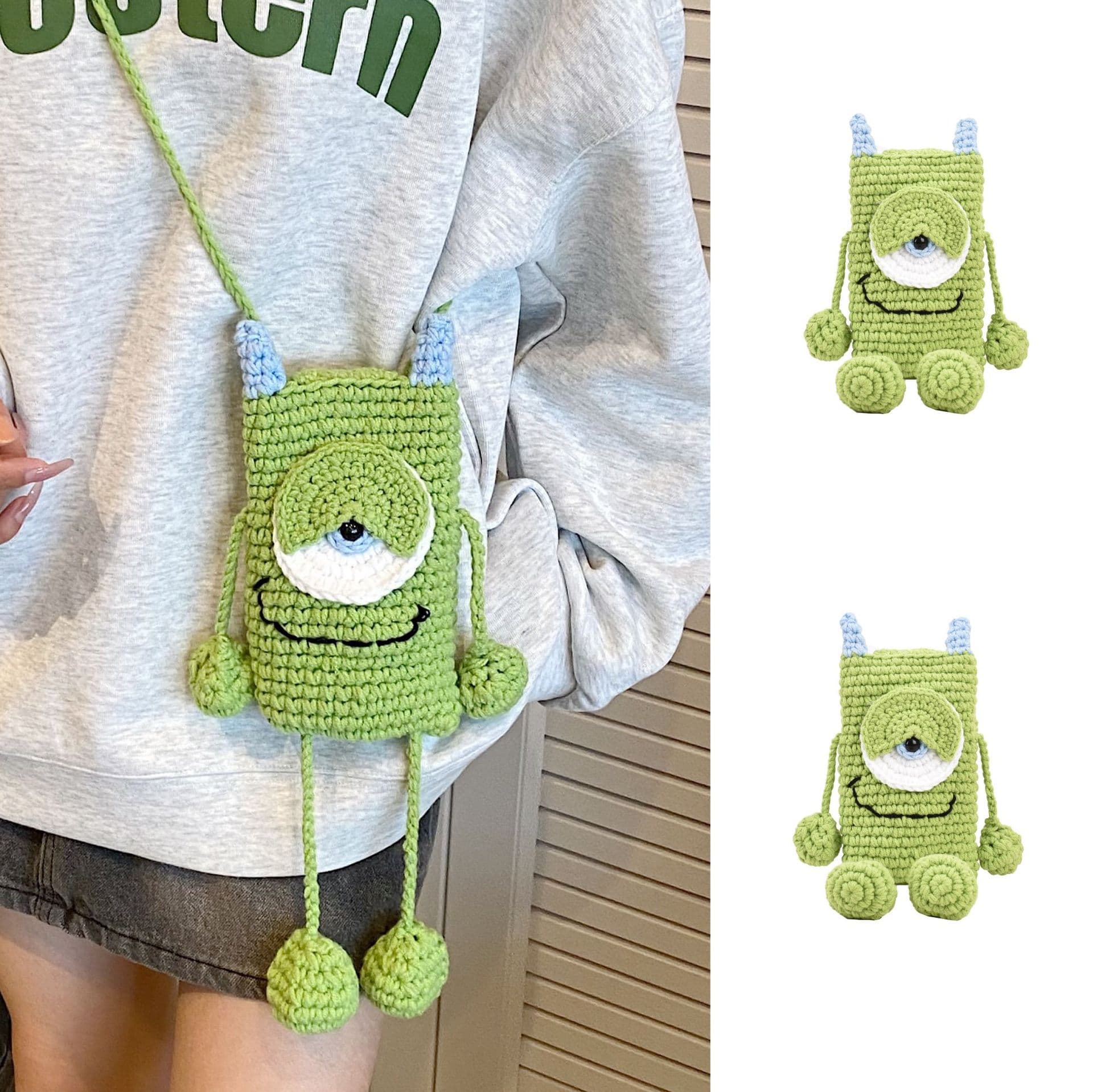 DIY Yarn Knitted Bag Handmade Crochet Finished Crossbody Bag Funny Cartoon Cute Shoulder Bag Phone Bag