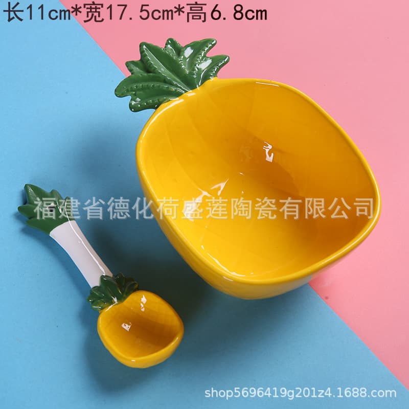 Amazon Strawberry Bowl Creative Pineapple Bowl Cute Dessert Watermelon Salad Rice Bowl Spoon Ceramic Tableware Set
