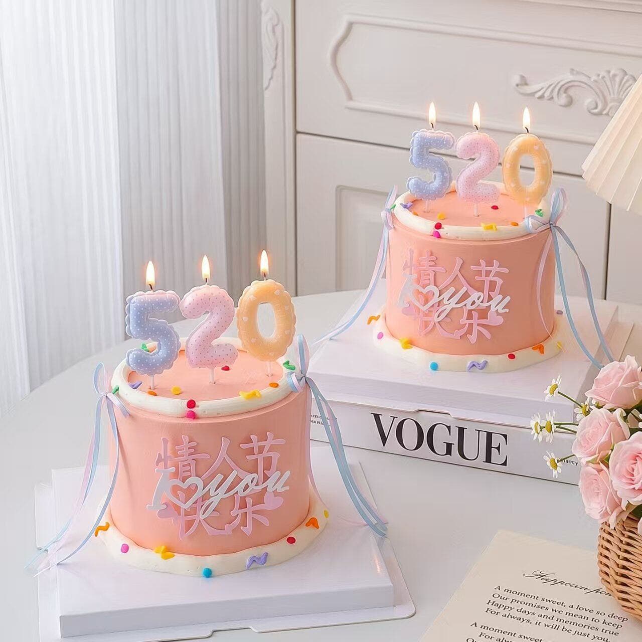 Valentine's Day Happy Cake Decoration Double Layer Acrylic 520 Colorful Balloon Number Candles