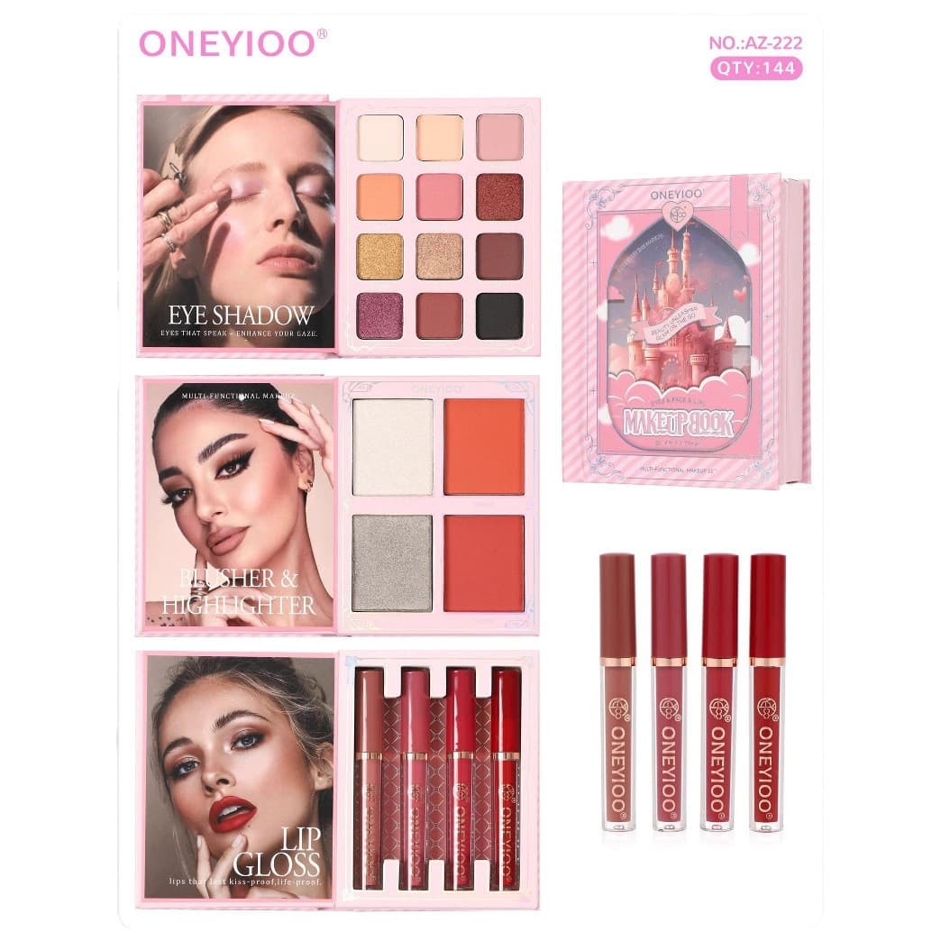 New Cross-Border Foreign Trade Small Book Makeup Palette, European and American Lip Gloss, Book with Three Pages, Eyeshadow Sample, Pearlescent Blush, Highlighter, Lipstick