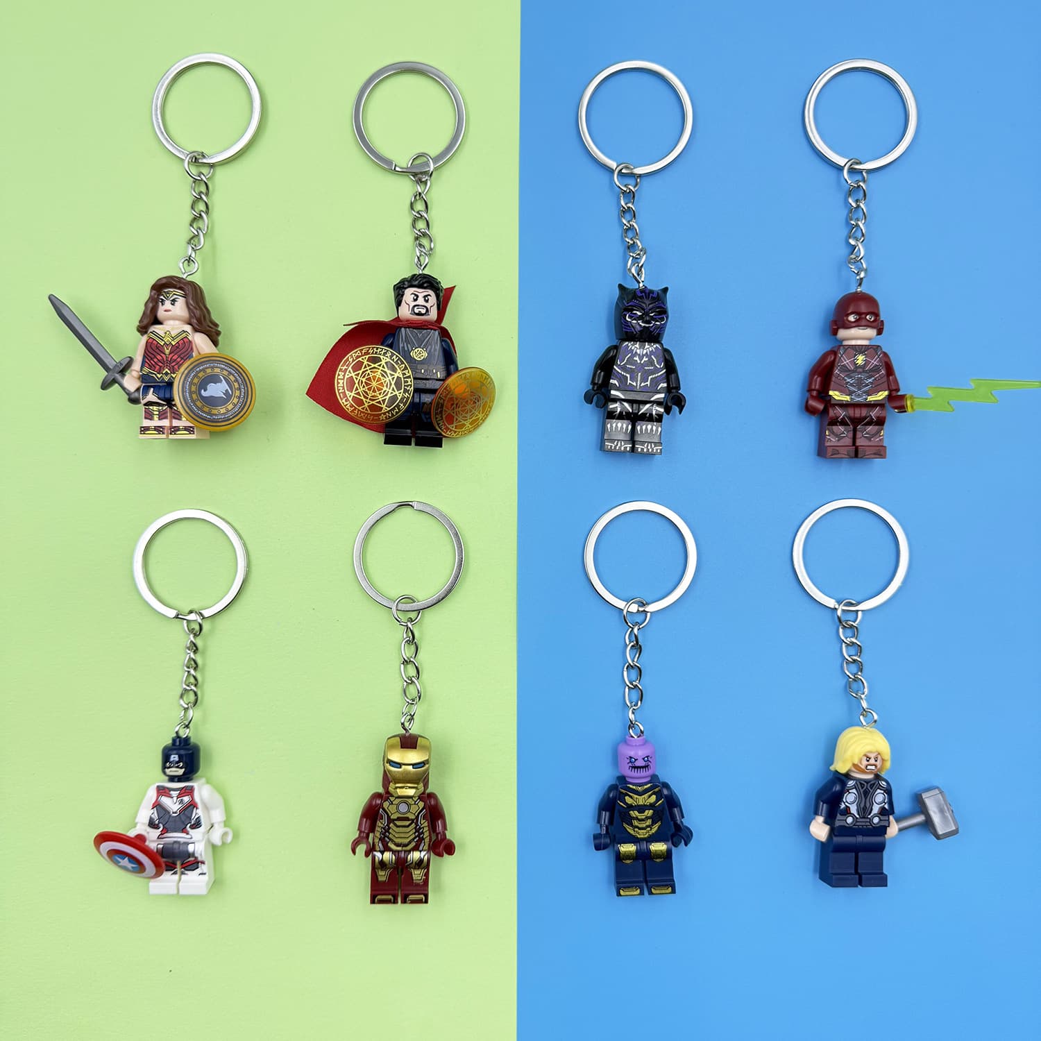 Cross-border Avengers Building Block Keychain Spider-Man Keyring Chain Iron Man Flash Compatible with LEGO