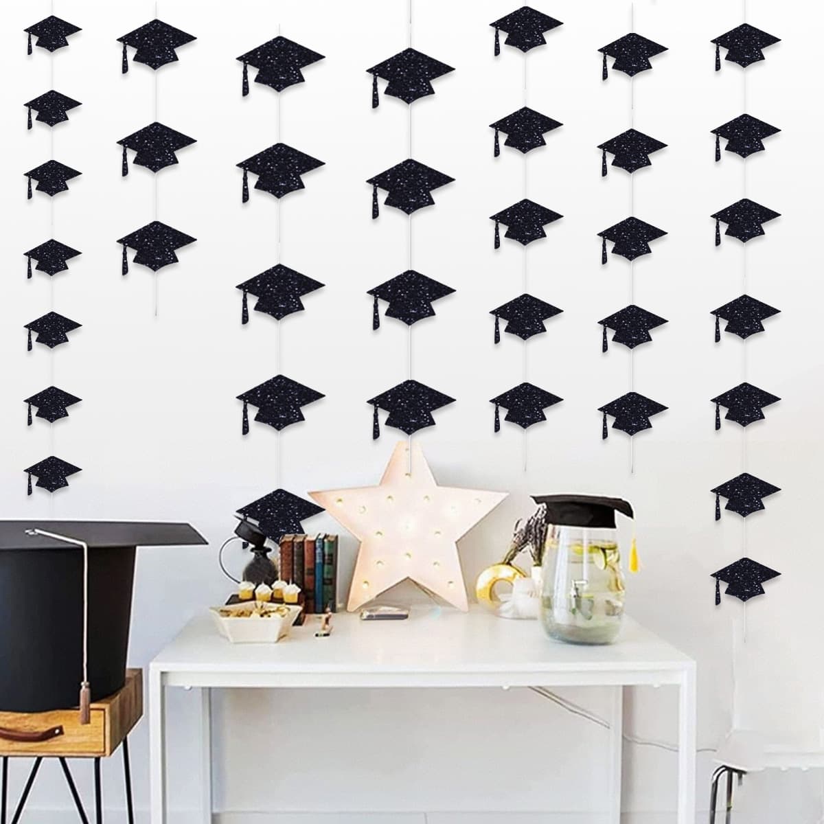 Graduation Theme Glitter Paper Graduation Cap Garland for University Graduation Party Scene Decoration