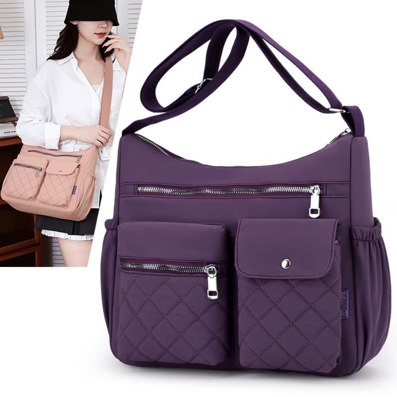 Cross-Border Tote Bag for Women, New Style Rhombus Embroidery Nylon Lightweight Mom Bag, Women's Shoulder Crossbody Bag