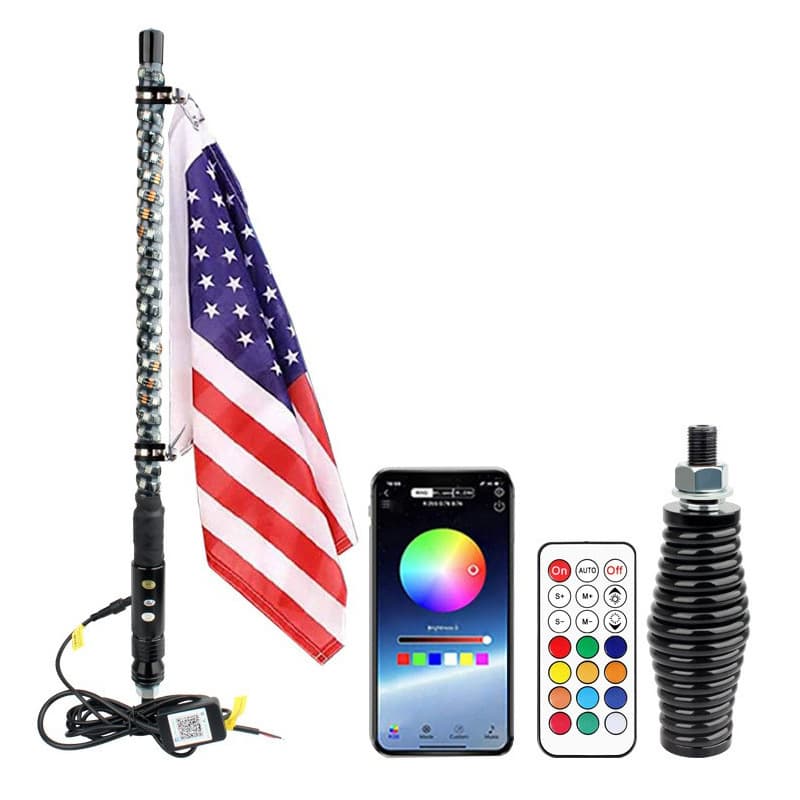 Cross-border LED Flagpole Light LED Off-road Beach Flagpole Light Fantasy Color Flagpole Light Remote Control Feather Flag Light Curved Flexible