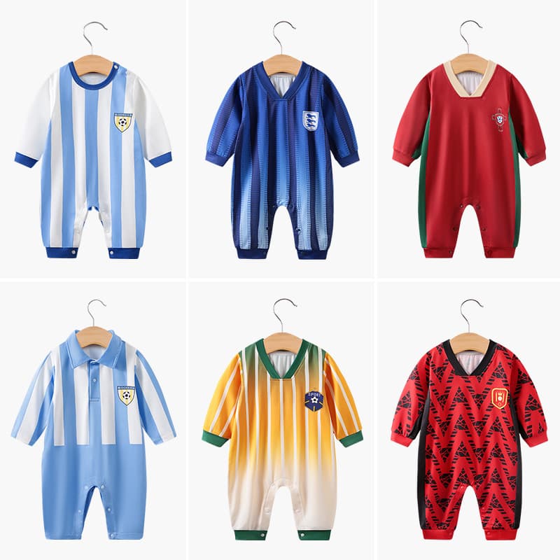 Clearance baby football uniform jumpsuit World Cup spring and autumn newborn clothes long-sleeved sports style baby football uniform