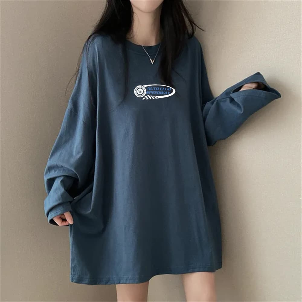 plus Size Women's Oversize T-shirt Cotton Long Sleeve round Neck Printed Casual Comfortable Mid-Length Top for Autumn