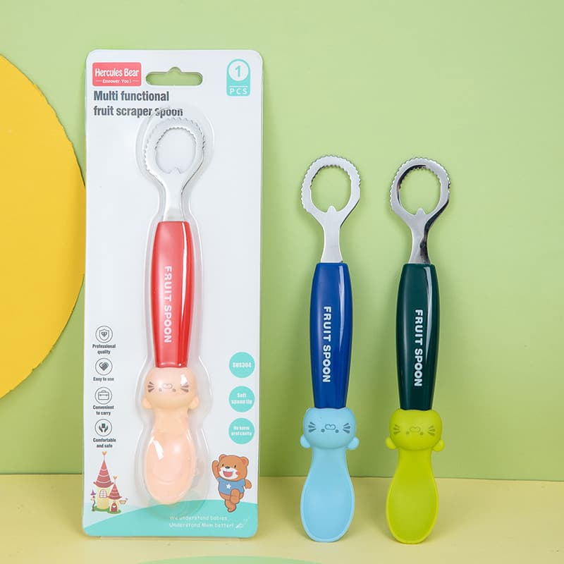 Foreign trade export 304 baby fruit scraping spoon dual-purpose infant food supplement double-headed fruit scraping spoon baby spoon