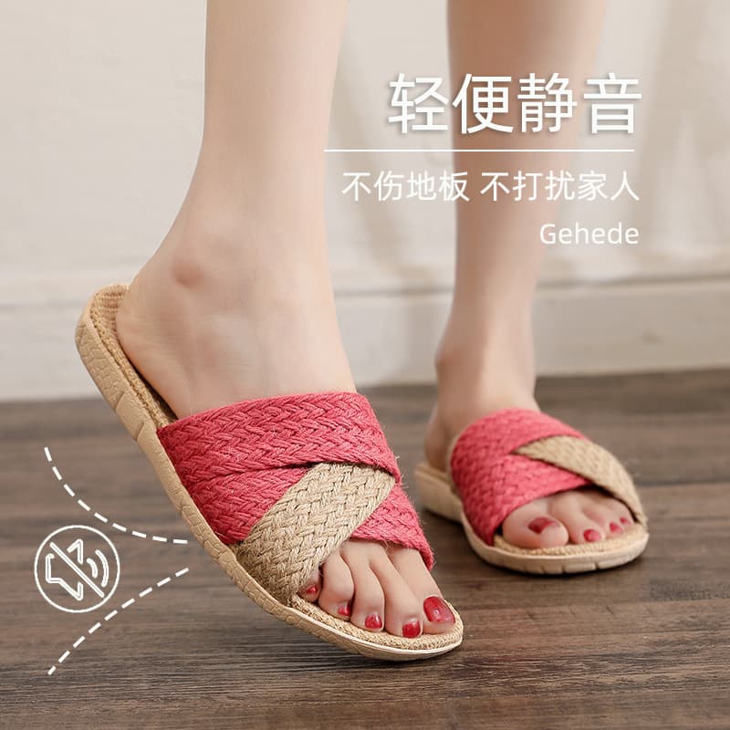 Linen Slippers Woven Straw Shoes for Women, Pure Linen Straw Weave, Japanese Style, Quiet Indoor, Vintage, Men's Linen Sandals