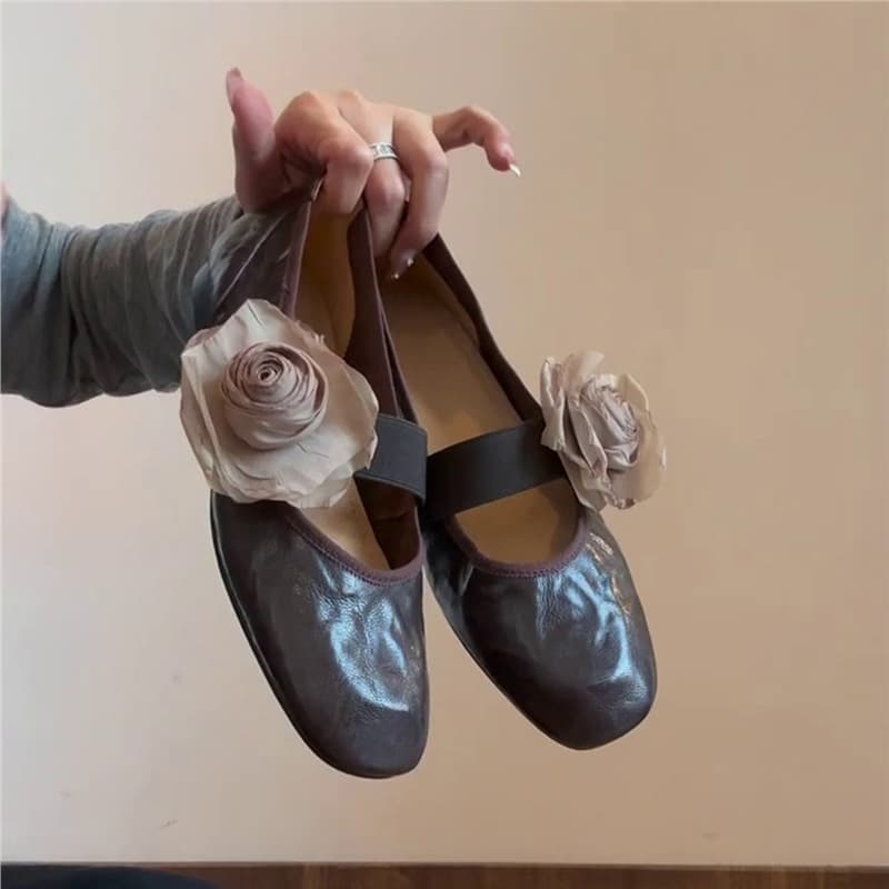 Sheepskin Edition~ Niche Dried Camellia Ballet Flats, Versatile New Classic Detachable Flower Shallow Single Shoes