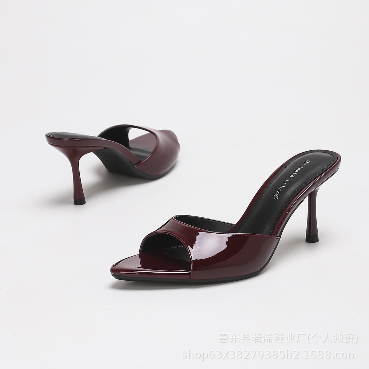 Pointed Open-Toe High Heel Sandals for Women, Fashion Patent Leather Stiletto, Simple One-Strap Peep-Toe High Heel Slippers, New Arrival